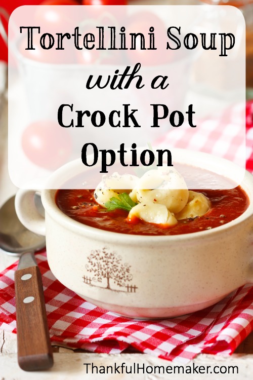This is a quick, easy and really delicious recipe for tortellini soup with a crock pot option. @mferrell