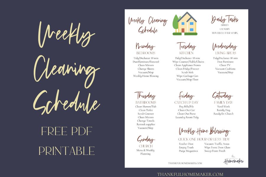 Weekly Cleaning Schedule PDF Printable @thankfulhomemaker