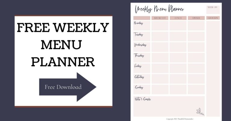 FREE Weekly Menu Planning PDF